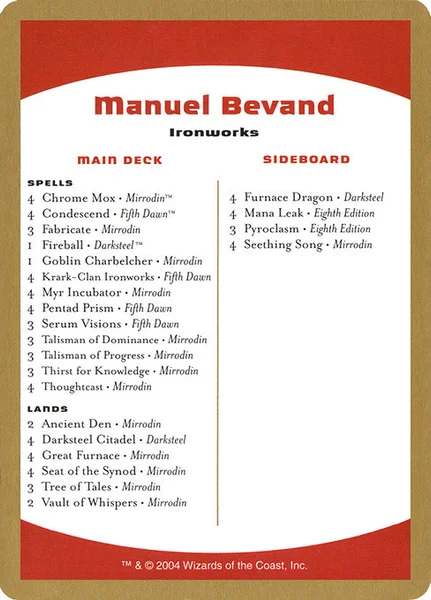 Manuel Bevand Decklist